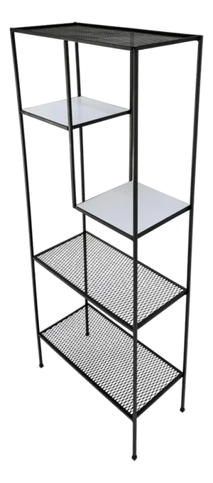 Frederick Weinberg Iron White Enamel & Wire Mesh Shelves Etagere Wall Unit