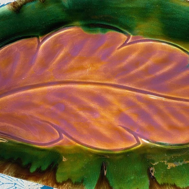 Ceramic Vintage French Leaf Platter from Vallauris, 1950s For Sale - Image 7 of 11