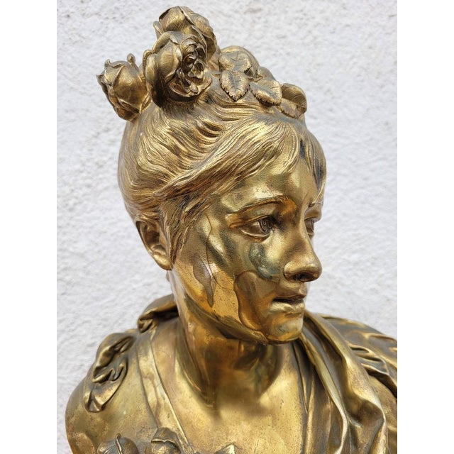 Gold A Carrier, Bust of a Woman, 19th Century, Bronze on Marble For Sale - Image 8 of 18