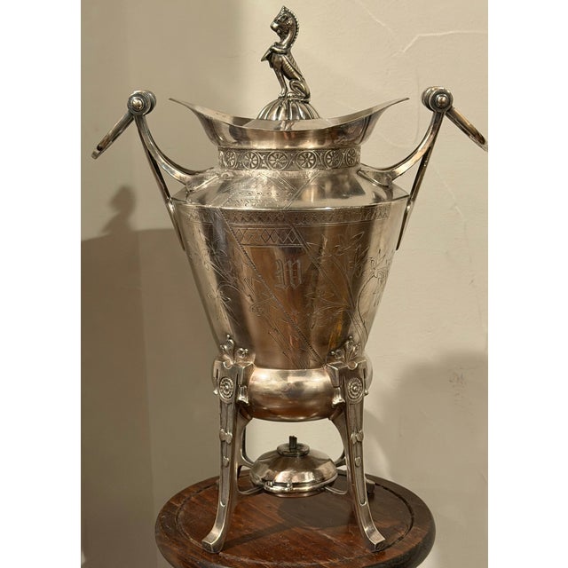 Victorian 1870s Reed & Barton Egyptian Revival Silverplate Samovar With Lion Finial For Sale - Image 3 of 17