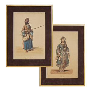 19th Century Orientalist Costumes Persia Antique French Lithographs Framed Afghan Rachel - A Pair