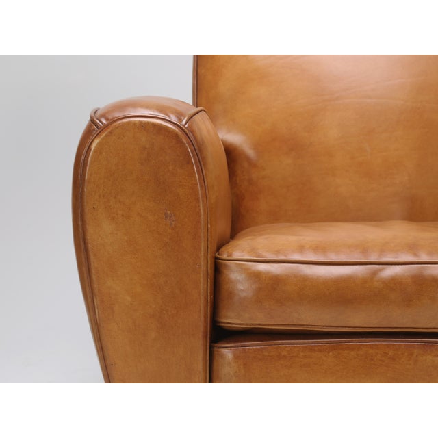 Brown Pair of Art Deco French Leather Club Chairs For Sale - Image 8 of 12