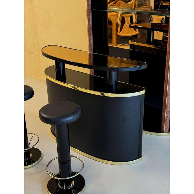 Mid-Century Black Lacquered and Burl Wood Cocktail Bar For Sale - Image 5 of 11
