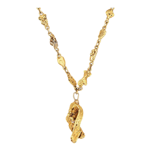 Antique Victorian Gold Nugget Necklace 18" Chain Drop Fine Vintage Jewelry