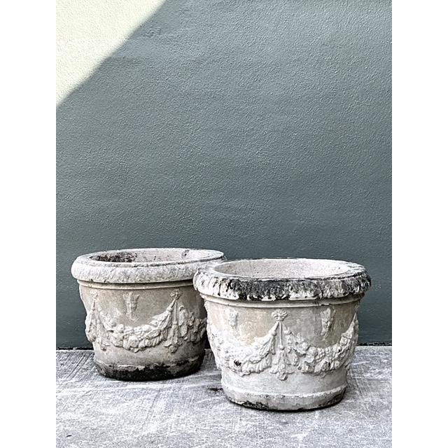 Late 20th Century Vintage Cast Concrete Swag Planters - A Pair For Sale - Image 5 of 12