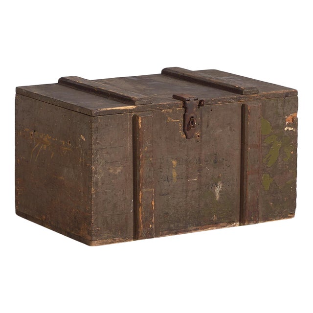 Small Antique Olive Green Chest, 1920s For Sale