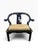 Chinoiserie Vintage Spanish Chinoiserie Black Lacquer & Brass Horseshoe Chair, James Mont Style For Sale - Image 3 of 13