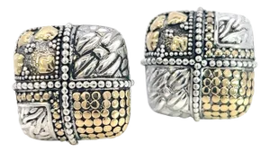 1990s Pair of John Hardy Estate Clip on Earrings Sterling Silver 18k Yellow Gold