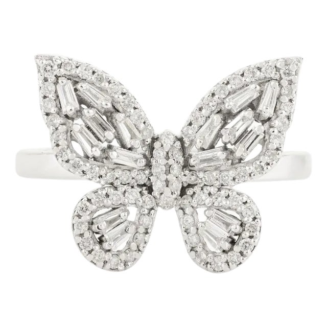 Nature Inspired 14k Solid Gold Butterfly Ring With Diamonds Size 6.5 For Sale