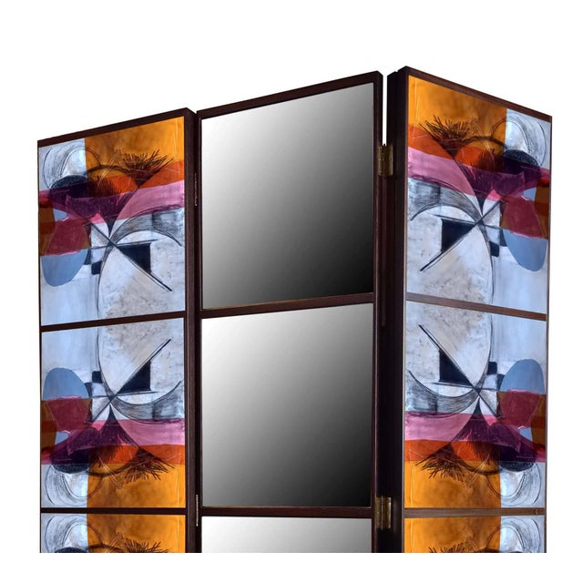 Room Divider with Design and Mirror by Pietro Meccani for Meccani Design For Sale - Image 4 of 5