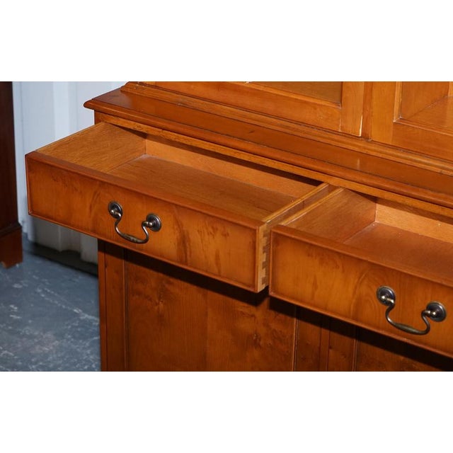 Wood Vintage English Burr Yew Wood 3 Door Glazed Display Bookcase Cabinet For Sale - Image 7 of 18