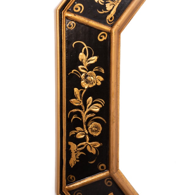 Octagonal Italian Gilt Relief Painted Wood Mirror LaBarge Attributed For Sale - Image 11 of 14