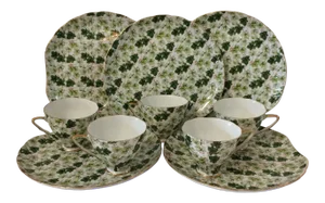 Ivy Chintz Luncheon Plates and Tea Cups - Set of 5