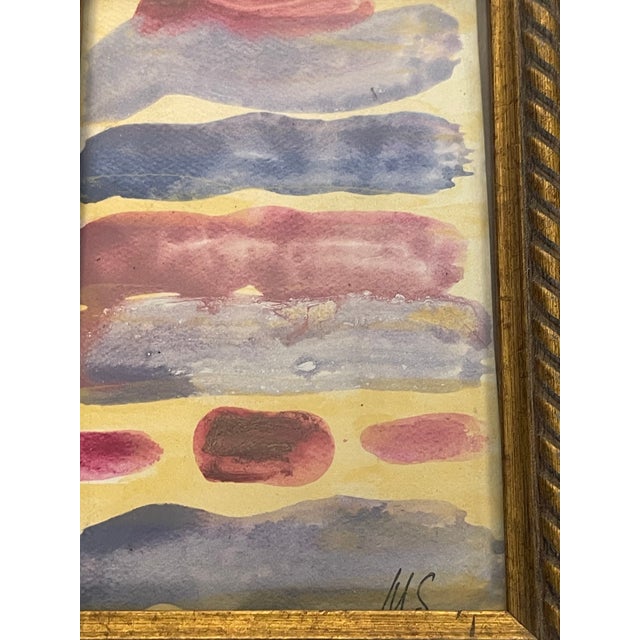 1970s Small Abstract in Purple Acrylic on Paper Painting Framed For Sale - Image 4 of 4