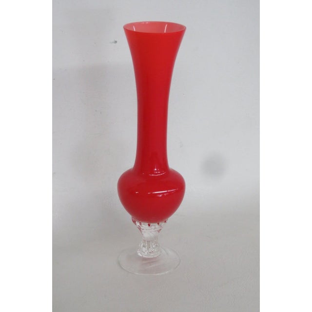Ruby Red Glass Vase With Clear Cut Pedestal Base Mid Century Modern Style 4883b For Sale - Image 4 of 13