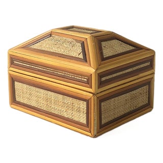 Wicker Linen Jewelry Box For Sale