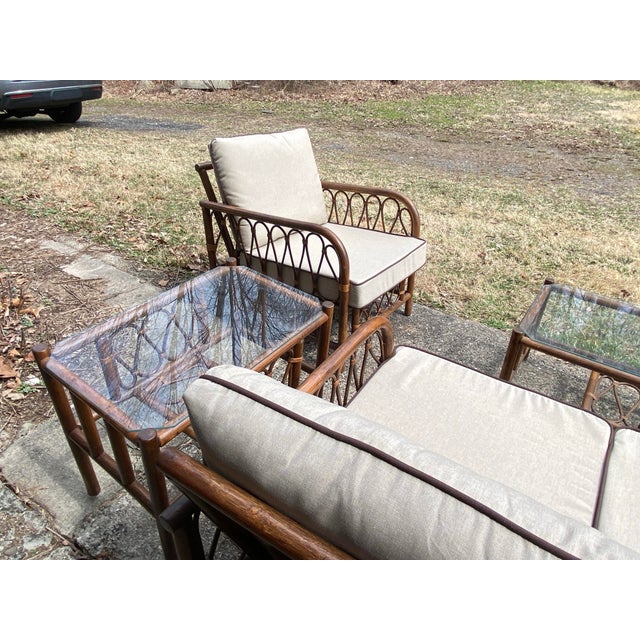 Mid 20th Century Six Piece Rattan Bamboo Patio Seating Set For Sale - Image 4 of 7