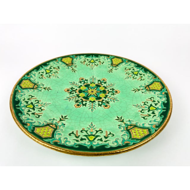 Ceramic Large Vintage Longwy Raised Enamel Plate by m.p. Chevallier, Chevreuse Décor, C. 1952 For Sale - Image 7 of 16