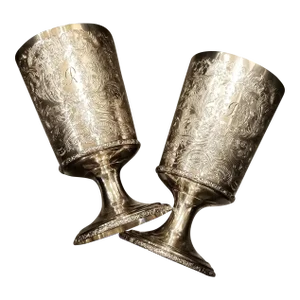 1940s English Silverplate on Copper Goblets- a Pair