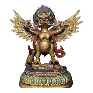 Late 19th Century Gilt Bronze Garuda Statue, Mythical Bird Figure, 700g For Sale