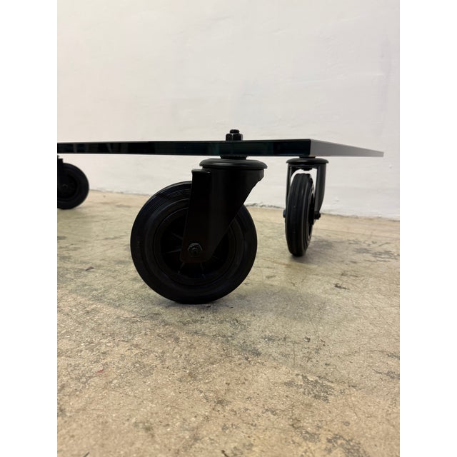 Gae Aulenti Tavolo Con Ruote Low Glass Coffee Table on Casters for Fontana Arte For Sale - Image 10 of 11