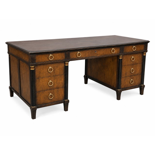 1970s Baker Neoclassical/Biedermeier Style Double-Pedestal Office Desk For Sale - Image 5 of 6