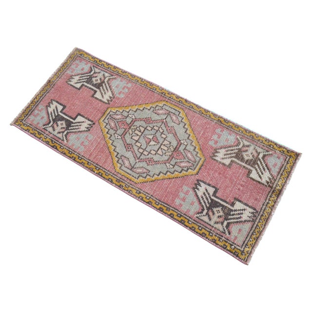 Textile 1970s Hand Knotted Door Mat, Entry Decor, Bath Mat, Kitchen Decor, Small Rug, Turkish Rug , Laundry Room Decor - 1'7" X 3'71" For Sale - Image 7 of 16