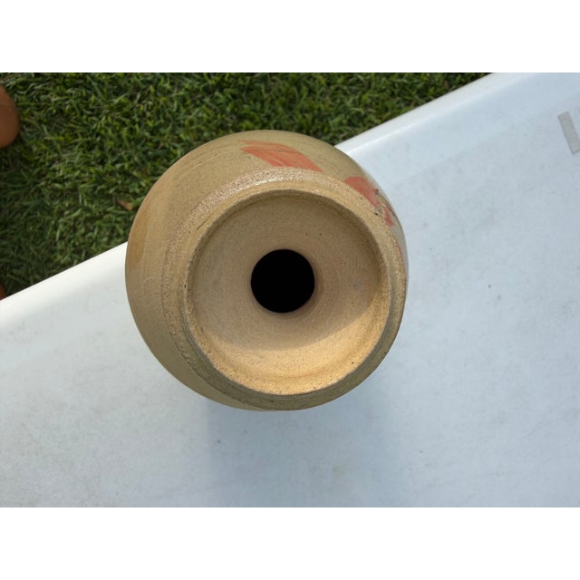 Handcrafted 7” Studio Pottery Bottle Vase With Coral Brushwork, Signed For Sale - Image 10 of 11