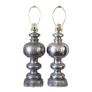 Pair of 1950s Regency Table Lamps in Pewter For Sale