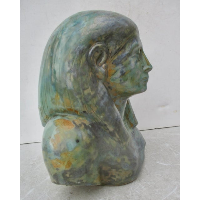 Traditional Stoneware Bust of Egyptian Pharoh Circa 1900 For Sale - Image 3 of 10