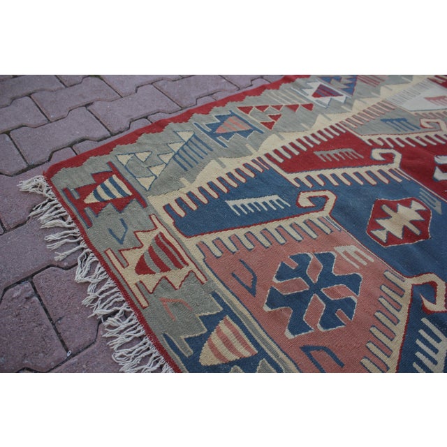 1990s Scandinavian Red Geometric Kelim Rug For Sale In Sacramento - Image 6 of 13