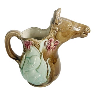 20th Century Majolica Pitcher with Horse Decoration, France For Sale