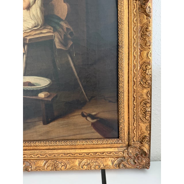Large Antique European Oil Painting 19th Century Interior Genre Scene Children For Sale In Jacksonville, FL - Image 6 of 18