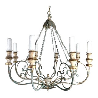 Custom Eight Light Wood & Iron Painted Chandelier by Melissa Levinson For Sale