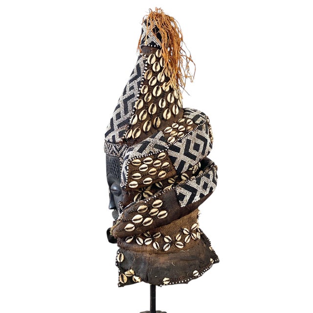 Vintage Large African Tribal Beaded Kuba Royal Head Mask/Helmet Congo 22" H For Sale - Image 11 of 13