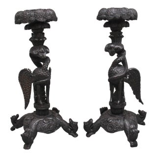 19th Century Anglo Indian Carved Torchers, 1860s, Set of 2 For Sale