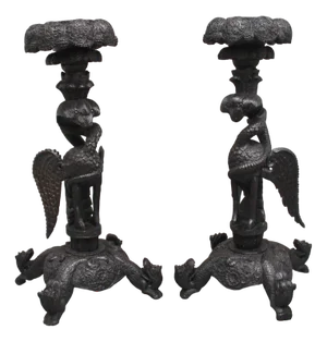 19th Century Anglo Indian Carved Torchers, 1860s, Set of 2
