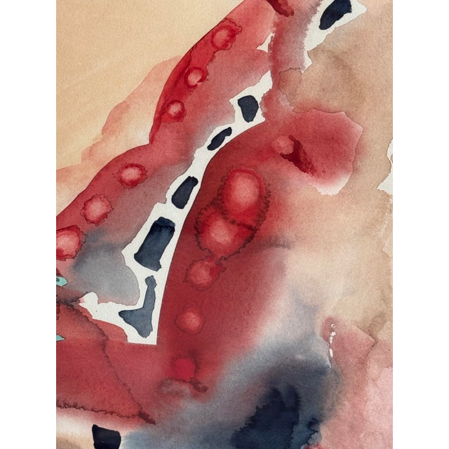 Red 1970sDynamic Abstract Watercolor by French Artist, Marie Luare-Ilie For Sale - Image 8 of 12