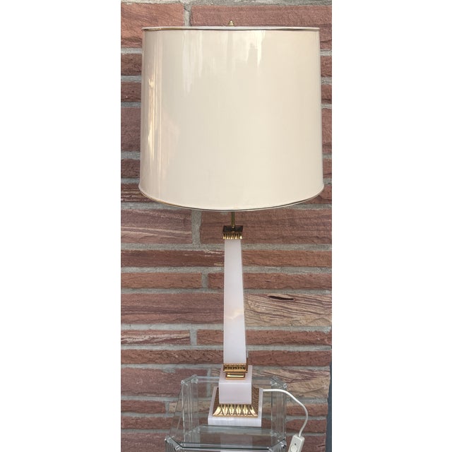 Brass and Onyx 2-Light Table Lamp with Fabric Shade from Versace, 1970s For Sale - Image 13 of 13