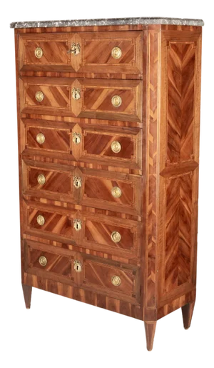 French Louis XV Style Marquetry Chiffonier, Walnut & Mahogany, C. 1800-1840