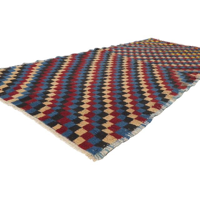 51577 Vintage Turkish Tulu Rug, 03'10 x 08'02. Emanating Midcentury Modern style with incredible detail and texture, this...