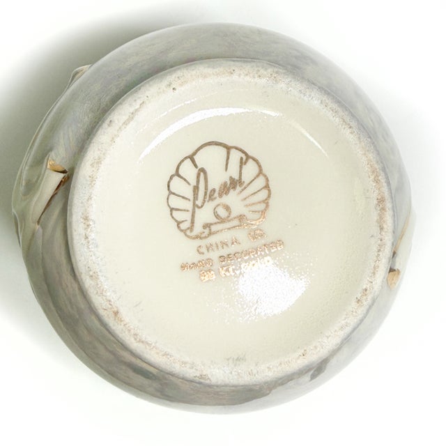 Art Deco 1940s Pearl Double Handled Floral Lily 22kt Gold Lusterware Vase For Sale - Image 4 of 4