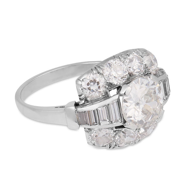 1930s 1930s Art Deco Old European Cut Diamond Platinum Engagement Ring, Size 4 For Sale - Image 5 of 7