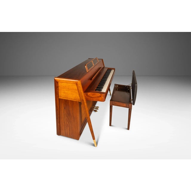 Mid-Century Modern Piano Bench in Walnut & New Leather by Manual Arts Paired Well W/ Baldwin Acrosonic Piano, Usa, C. 1960's For Sale - Image 14 of 18