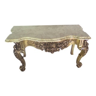 Hollywood Regency Faux Brass Console Table For Sale