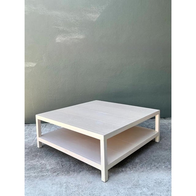 Wood Vintage White Wood Square Coffee Table For Sale - Image 7 of 12
