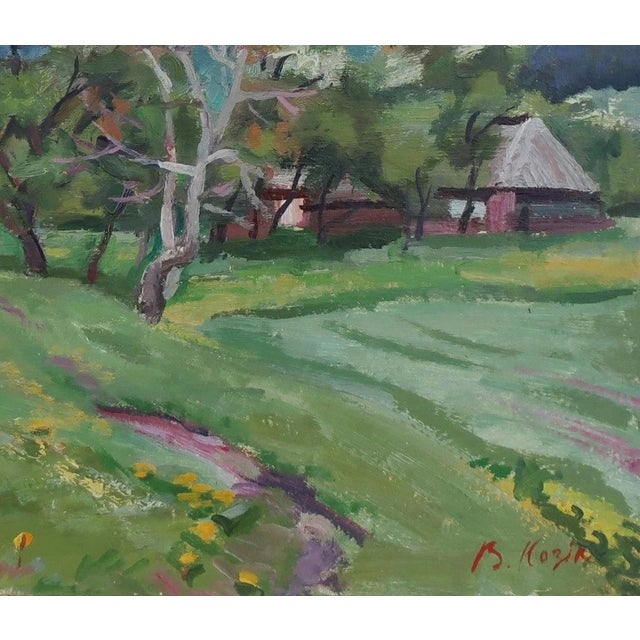 Mountain Landscape Antique Oil Painting Original Soviet Art Ukrainian Artist Kozik v.g. 43-50 1980s For Sale - Image 6 of 6