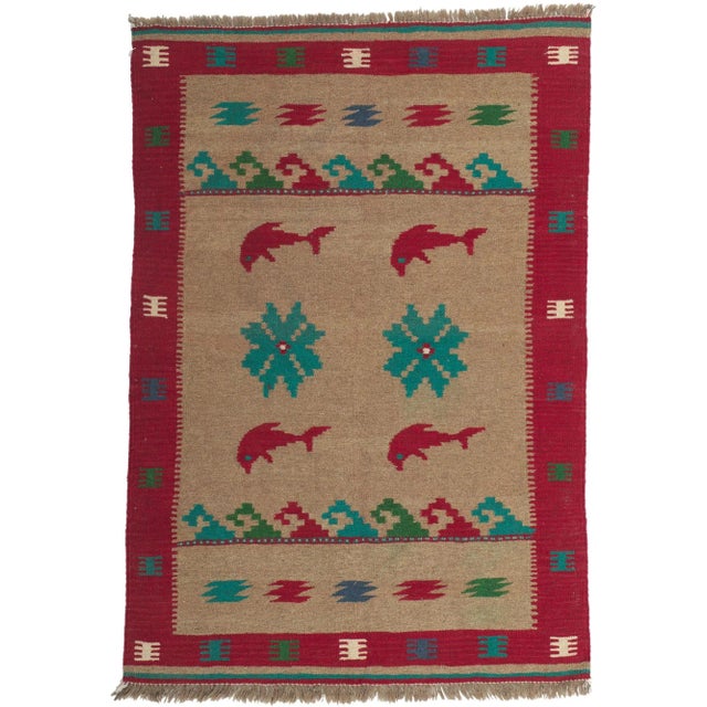 Late 20th Century Vintage Persian Shiraz Kilim Rug, 03'04 X 04'09. For Sale - Image 9 of 9