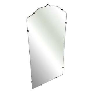 Art Deco Italian Beveled Wall Mirror with Brass Accessories, 1940s For Sale