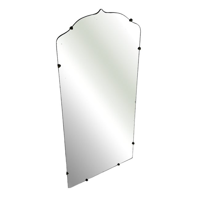 Art Deco Italian Beveled Wall Mirror with Brass Accessories, 1940s For Sale